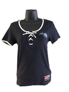Women's HarbourCats Navy Throwback Lace-Up Tee-Shirt