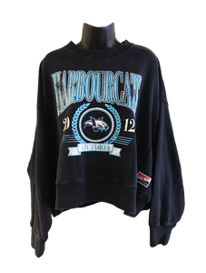 Women's HarbourCats Navy New Era Crewneck, Cropped, Distressed Sweatshirt
