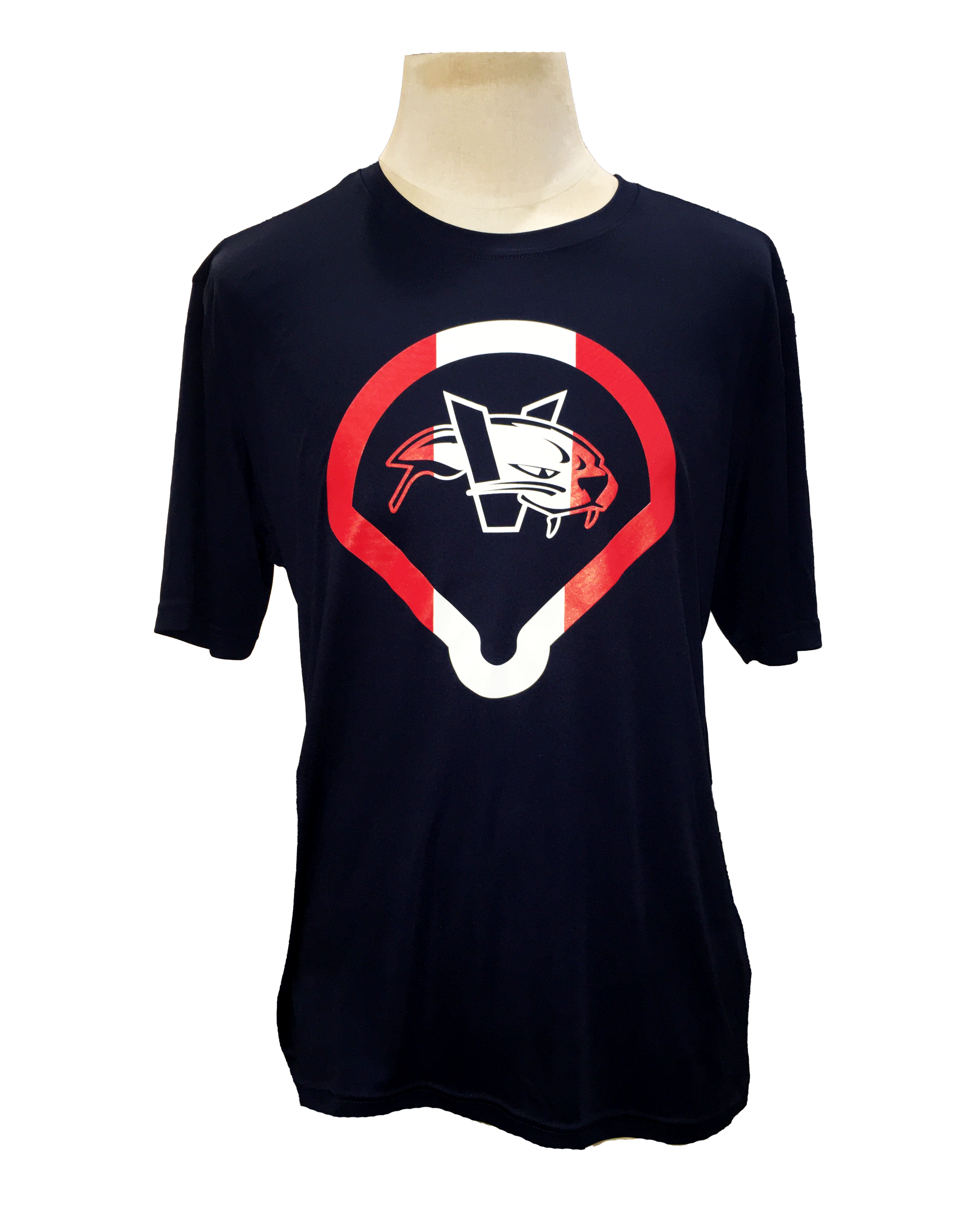 Victoria HarbourCats Navy Dri-Fit T-Shirt - Red and White V-Cat Logo