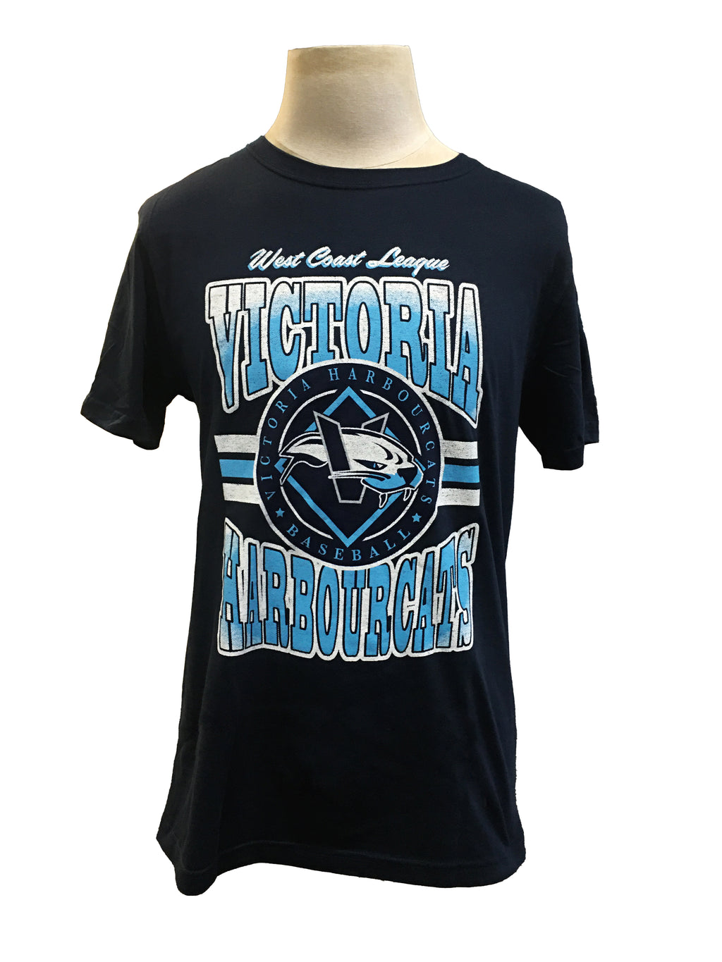 Navy, New Era Retro Logo Unisex Victoria HarbourCats Cotton T-Shirt